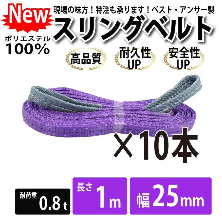 10本セット スリングベルト 800kg 幅 25mm ベルトスリング 玉掛け 1m 引っ越し 吊り具 荷重表 種類 運搬用ベルト 運搬用スリング 吊具｜tokusen-kan