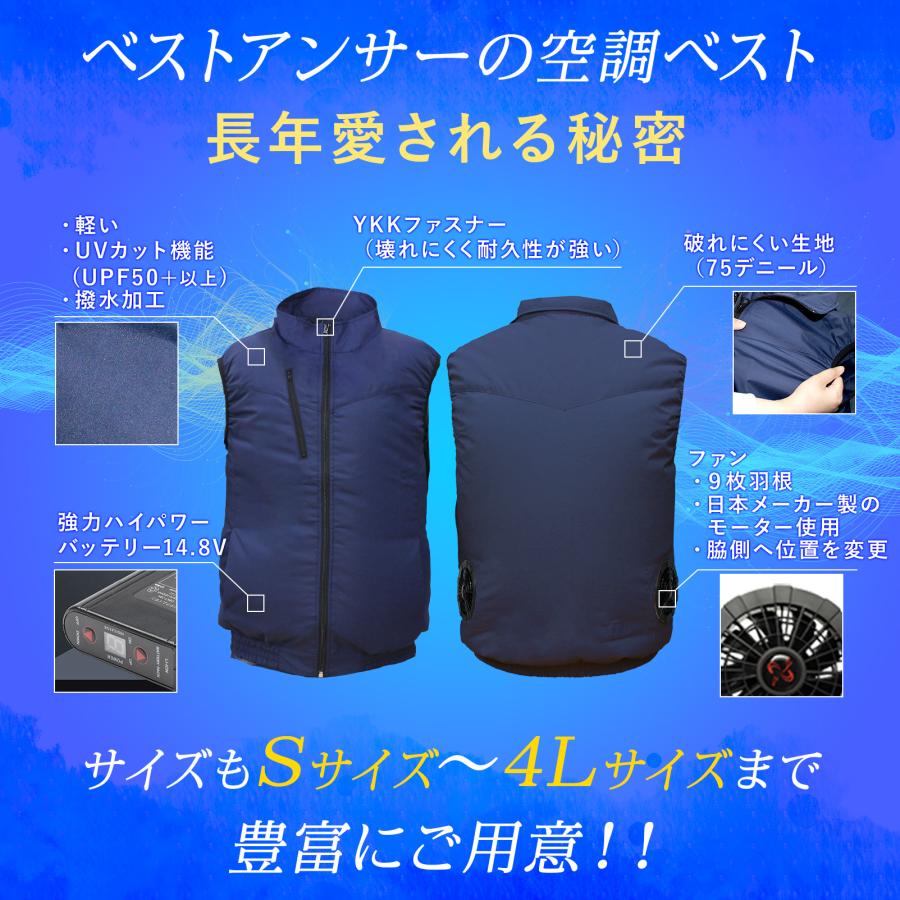 空調ベスト フルセット ファン付きベスト 2026 ファン バッテリーセット メンズ レディース 兼用 空調服互換不可 猛暑 熱中症対策 作業服 爆買 | Bestanswer | 19