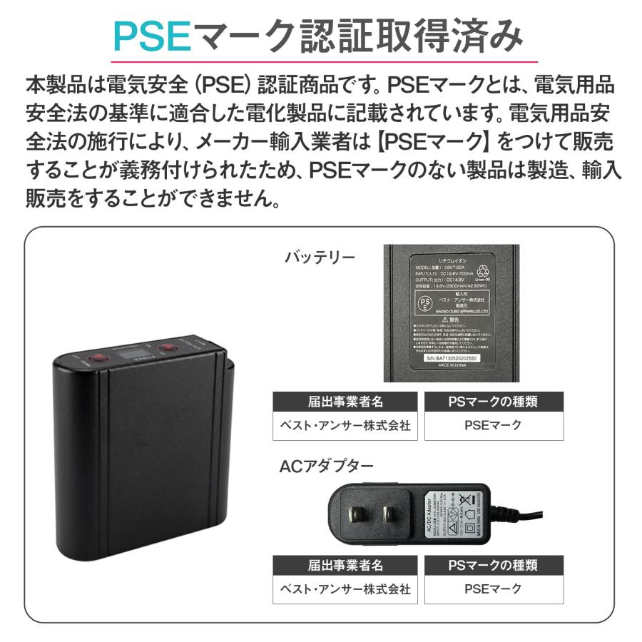 空調ファン14.8V専用 予備バッテリー ベスト・アンサー株式会社製専用