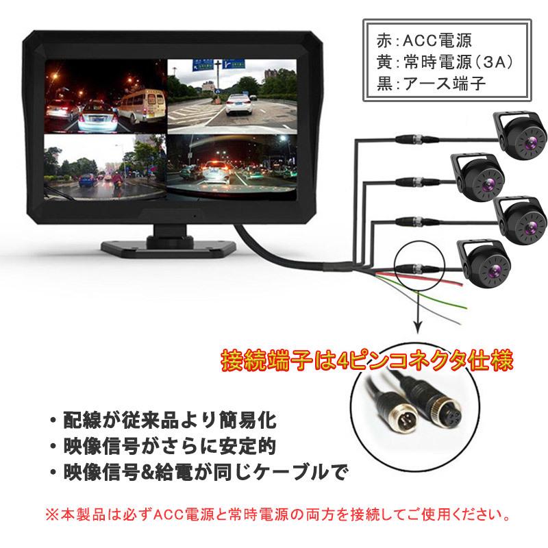 大型車対応 10型モニター ドライブレコーダー 4カメラ付属 未装着 バックカメラ モニターセット ドライブレコーダー 前後カメラ 4カメラ
