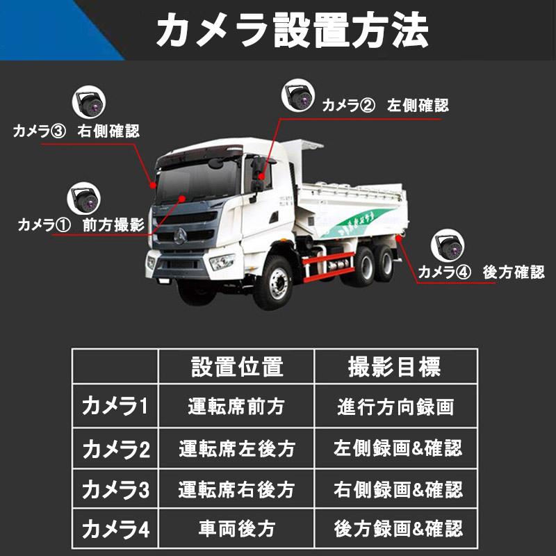 バックカメラ モニターセット ドライブレコーダー 前後カメラ 4カメラ