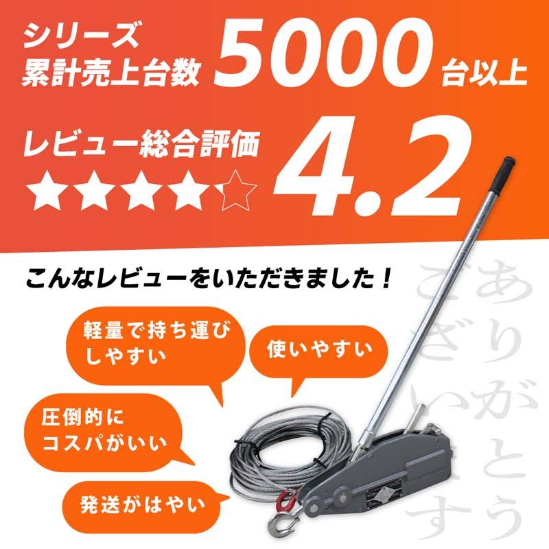 ウインチ 手動式 1600kg 30m ワイヤロープ付き レバーホイスト 携帯 荷