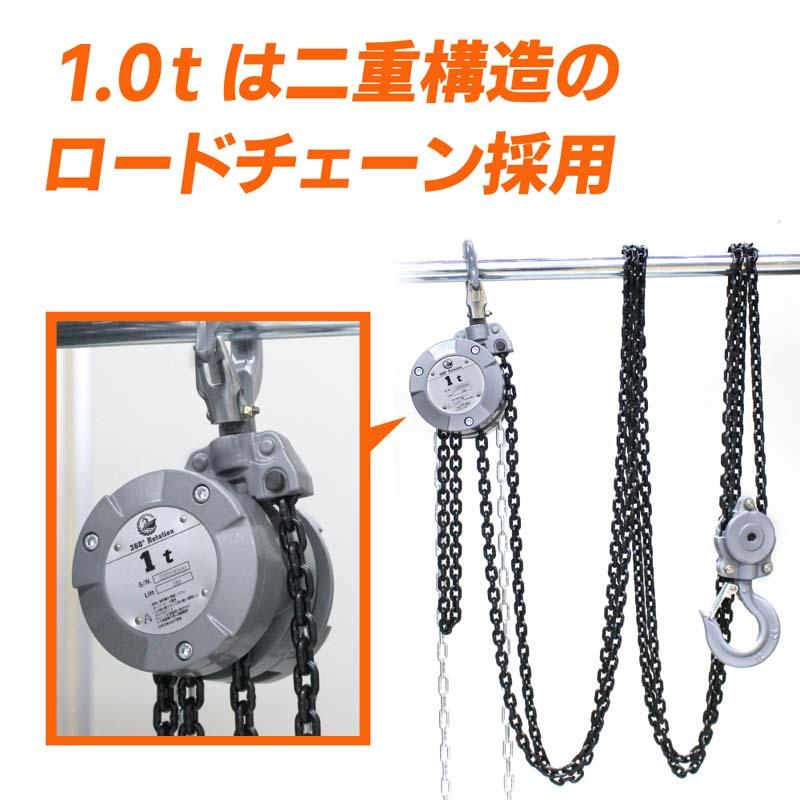 ショッピング最安値 手動式チェーンブロック 1ton 3m グレード100 軽量
