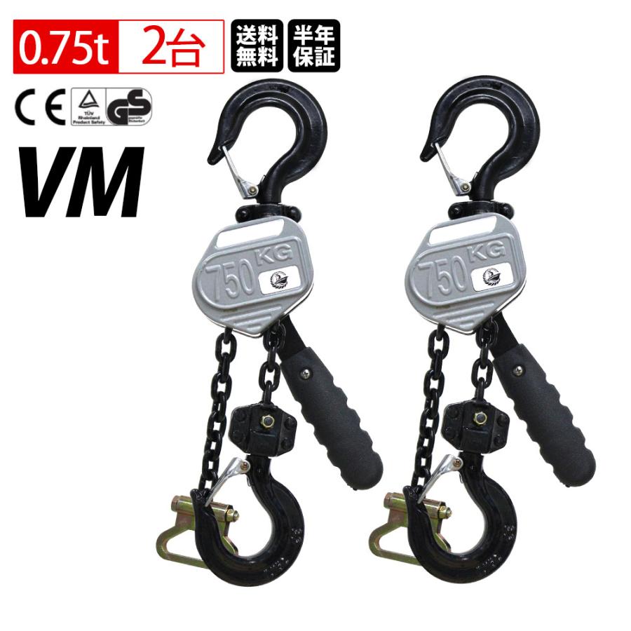 2台セット レバーホイスト 0.75t 1.5m 750kg VM 軽量化 小型化 