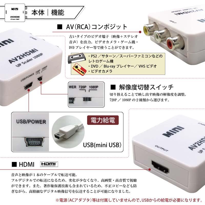 RCAからHDMI 変換アダプタ 変換アダプター 3色ピン 赤 黄 白 720P 1080P HDMI出力 コンバーター 変換器 テレビ ゲーム 音声 映像｜tokusen-kan｜04