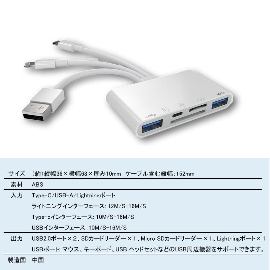 カードリーダー SD micro-SD USB メモリー アプリ不要 ハブ Type-c Lightning 5in1 マウス キーボート データ移行 スマホ データ転送ケーブル バックアップ｜tokusen-kan｜11