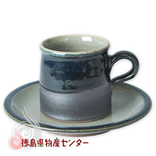 大谷焼 森陶器 コーヒーカップ＆ソーサー 2客木箱入（長型大 藍ゴス