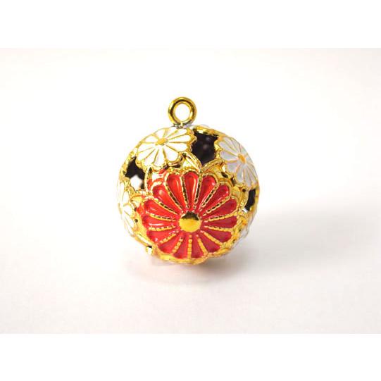 鈴 キク 菊 赤 約2cm 和鈴 花柄 携帯ストラップ キーホルダー等に