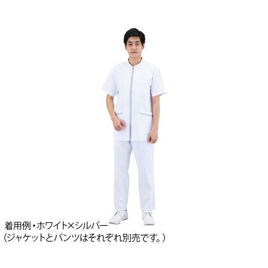 上品なスタイル サンアロー　メンズジャケット　スマートスクラブエレガント　ホワイト×シルバー　L 　781-40 L　4589827352159 （パンツは別売） その他医療用衣料、白衣