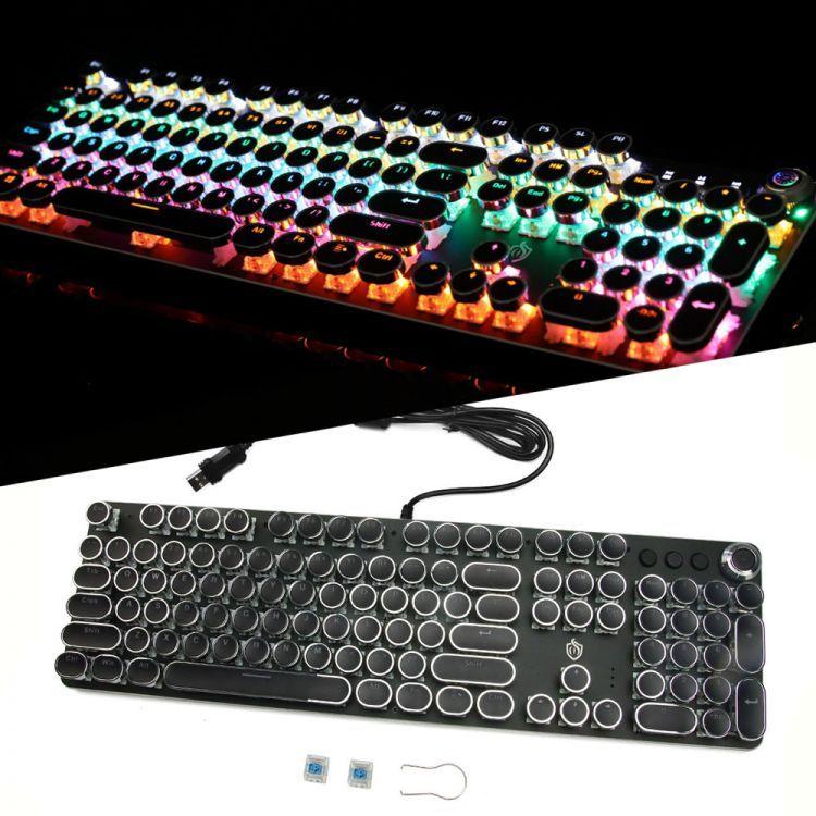 メカニカルキーボード 青軸 有線 RGB混光 バックライト 防水設計