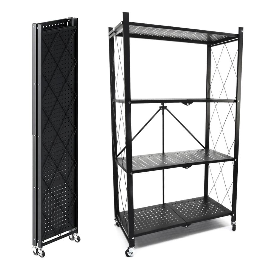 折りたたみ メタルラック 4段 幅71cm キャスター付き 大容量収納ラック