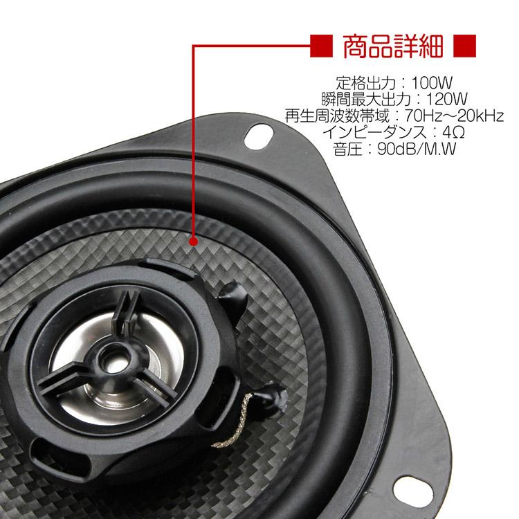 薄型 10cm 4インチ 2ウェイスピーカー 黒色 カーボン 防水
