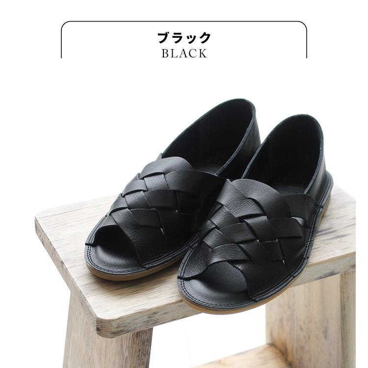 サンダル レディース 歩きやすい50代 ぺたんこ 日本製 本革 メッシュ オープントゥ シューズ Recipe RP-501 2E相当の画像