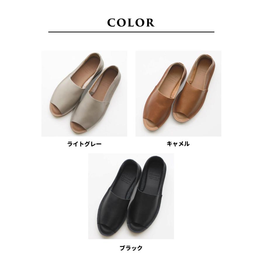 サンダル レディース 歩きやすい50代 ぺたんこ 日本製 本革 Lカット オープントゥ シューズ Recipe RP-255 2E相当の画像