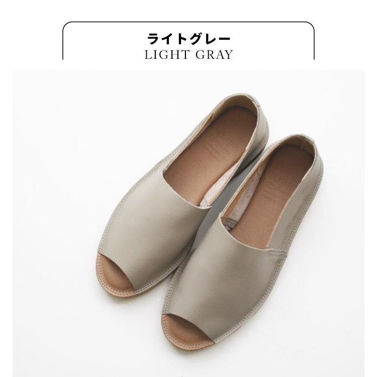 サンダル レディース 歩きやすい50代 ぺたんこ 日本製 本革 Lカット オープントゥ シューズ Recipe RP-255 2E相当の画像
