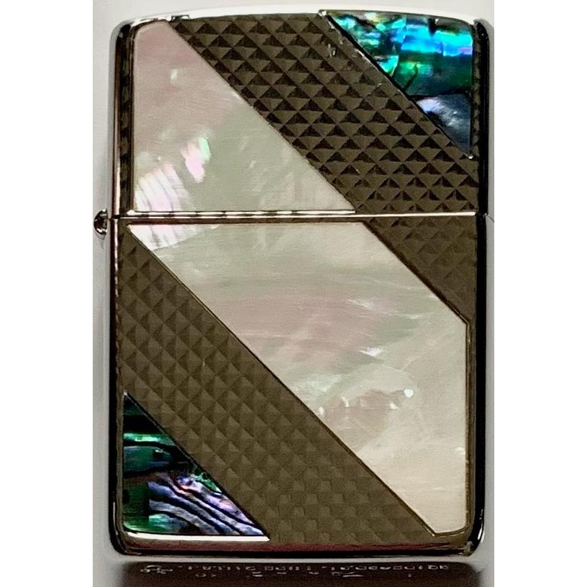 ZIPPO ライター 限定100個生産 アーマー シェルシルバーライン 1201S782 天然貝象嵌 シルバー ダイヤカット彫刻 シリアルNo入り 両面加工 ZIPPO ライター 限定100個生産 アーマー シェルビッグライン ジッポ