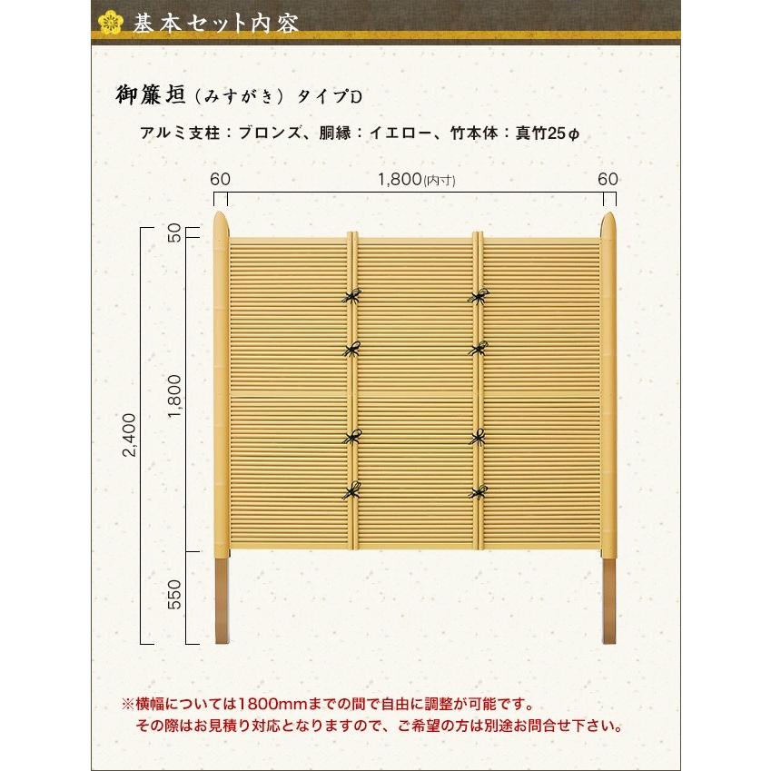 【和風竹垣】御簾垣 タイプD　基本部材セット 高さ1800mm 【和風 目隠しフェンス】_3