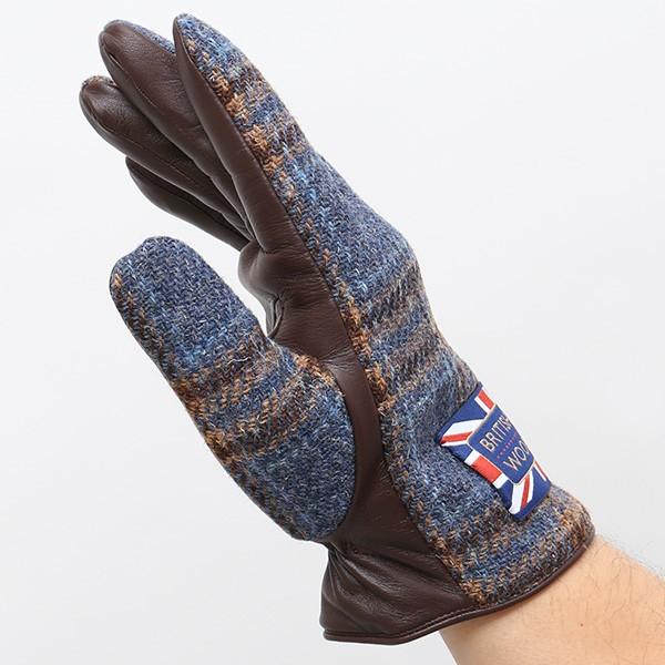 ブリティッシュウール 手袋 メンズ 本革 レザー スマートフォン対応 スマホ ブルー ネイビー 青色 手袋 グローブ KURODA(クロダ) | KURODA | 02