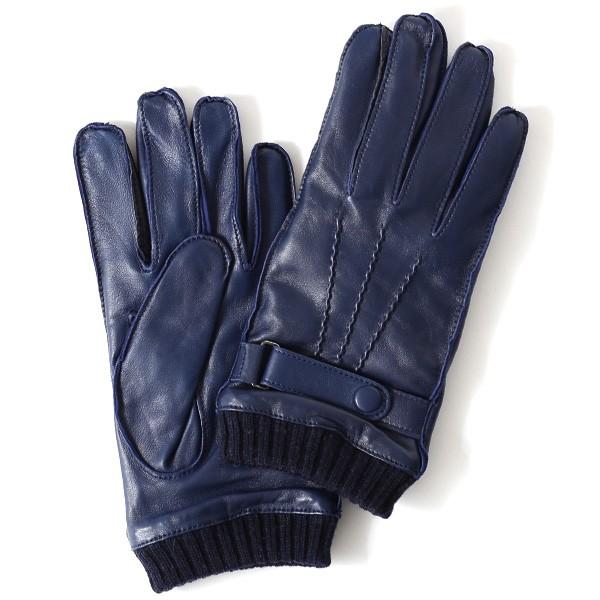 手袋 メンズ 本革 レザー カシミヤ混裏地 ブランド ブルー ネイビー 青色 男性 男 プレゼント クリスマス かわいい