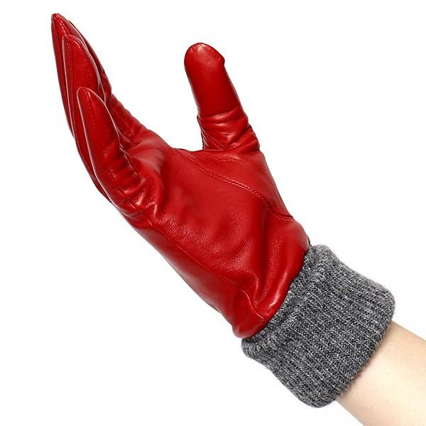 KURODA（クロダ） レディース 手袋 日本製 レザー カシミヤ レッド