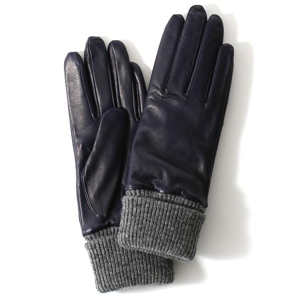 レディース 手袋 日本製 レザー カシミヤ ブルー ネイビー 青色 高品質 上品 女性 暖かい 本革 グローブ | KURODA