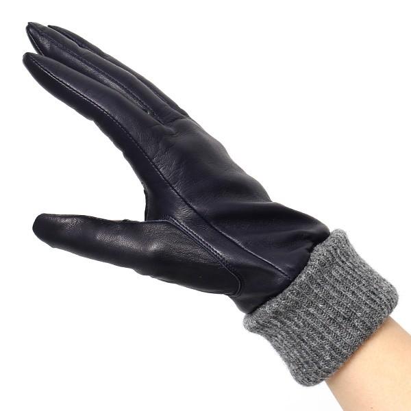 レディース 手袋 日本製 レザー カシミヤ ブルー ネイビー 青色 高品質 上品 女性 暖かい 本革 グローブ | KURODA | 02