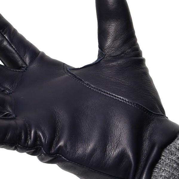 レディース 手袋 日本製 レザー カシミヤ ブルー ネイビー 青色 高品質 上品 女性 暖かい 本革 グローブ | KURODA | 05