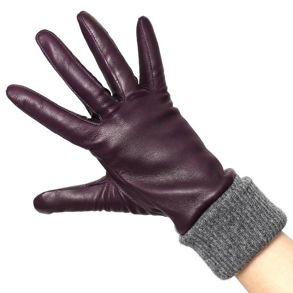 レディース 手袋 日本製 レザー カシミヤ パープル 紫色 高品質 上品 女性 暖かい 本革 グローブ | KURODA | 03