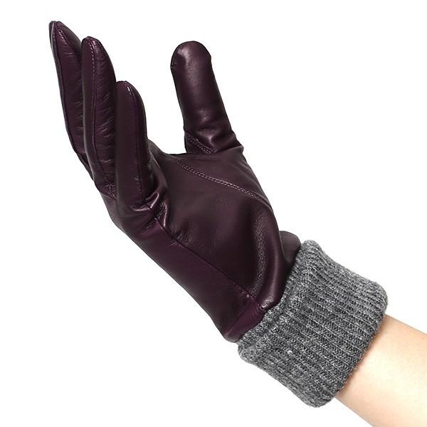 レディース 手袋 日本製 レザー カシミヤ パープル 紫色 高品質 上品 女性 暖かい 本革 グローブ | KURODA | 04