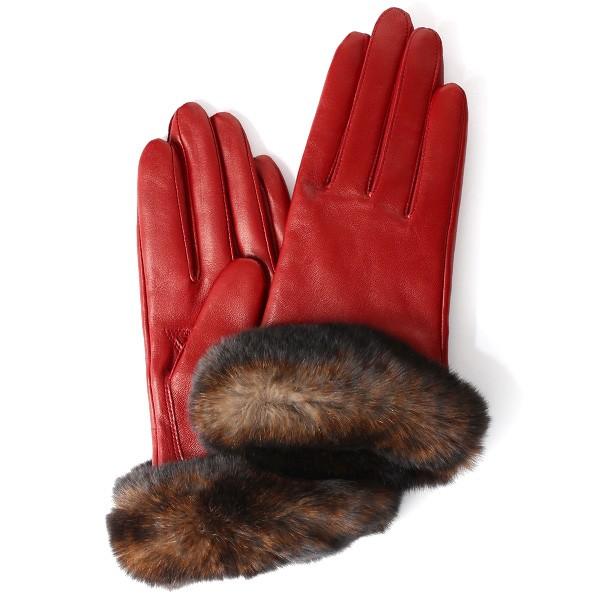 日本産 暖かい ファー 本革 レディース 手袋 イタリーラムとラビットファーを使用したレディース本革手袋 レッド プレゼント 誕生日 クリスマス 記念日 娘 嫁 妻 彼女 赤色 ワイン 財布 帽子 ファッション小物