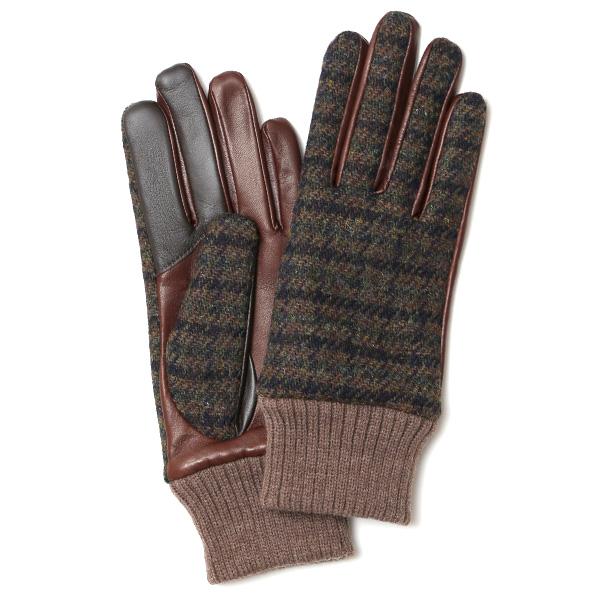 ハリスツイード 手袋 レディース スマホ対応  ブラウン 茶 茶色 Harris Tweed 日本製 革 女性 カシミヤ | HARRIS TWEED