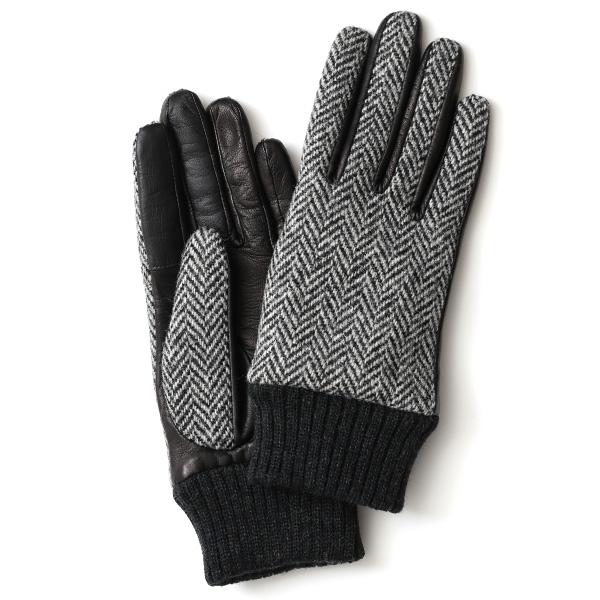 ハリスツイード 手袋 レディース スマホ対応  グレー グレイ 灰色 Harris Tweed 日本製 革 女性 カシミヤ | HARRIS TWEED