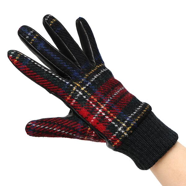 ハリスツイード 手袋 レディース スマホ対応  レッド ワイン 赤色 Harris Tweed 日本製 革 女性 カシミヤ | HARRIS TWEED | 03