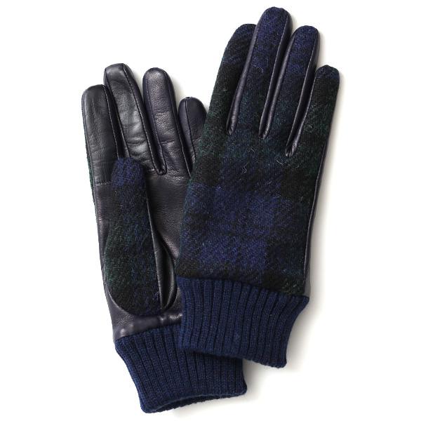 ハリスツイード 手袋 レディース スマホ対応  ブルー ネイビー 青色 Harris Tweed 日本製 革 女性 カシミヤ | HARRIS TWEED