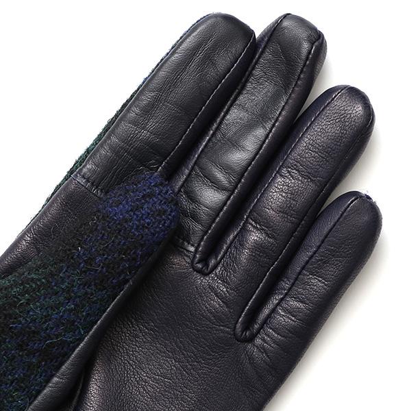 ハリスツイード 手袋 レディース スマホ対応  ブルー ネイビー 青色 Harris Tweed 日本製 革 女性 カシミヤ | HARRIS TWEED | 07