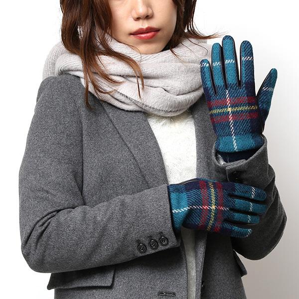 ハリスツイード 手袋 レディース スマホ対応  グリーン 緑色 Harris Tweed 日本製 革 女性 カシミヤ | HARRIS TWEED | 10