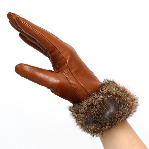 手袋 レディース 本革 ラビットファー 暖かい キャメル ブラウン 茶 茶色 彼女 妻 嫁 娘 記念日 クリスマス 誕生日 プレゼント