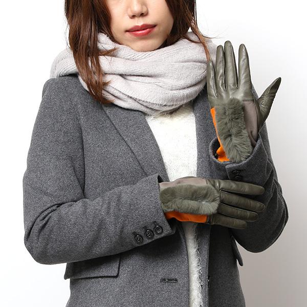 KURODA（クロダ） 日本製 婦人 レッキスラビットファー 手袋 グリーン
