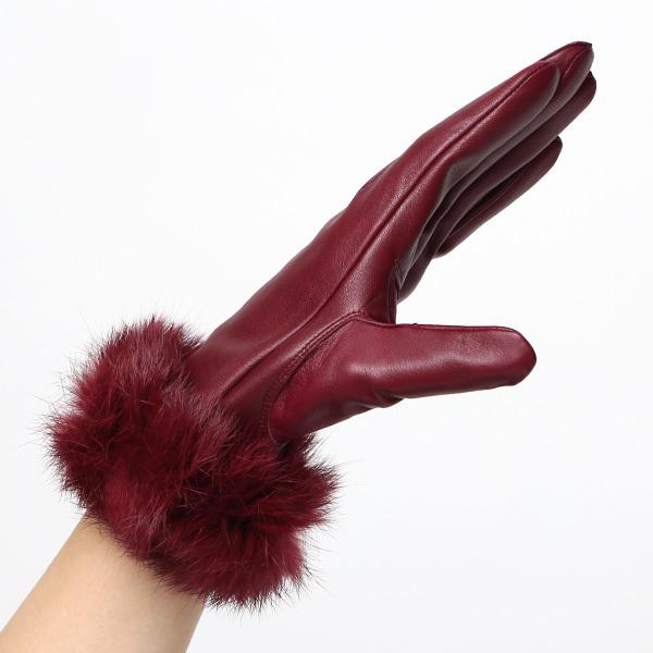 ワインレッド リボン付き手袋 22.5cm