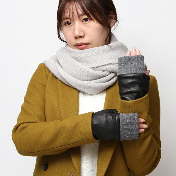 手袋 レディース 本革 カシミヤ裏地 フィンガーレス 防寒 革手袋 日本製 ブランド ブラック 黒 黒色 KURODA(クロダ) | KURODA | 10