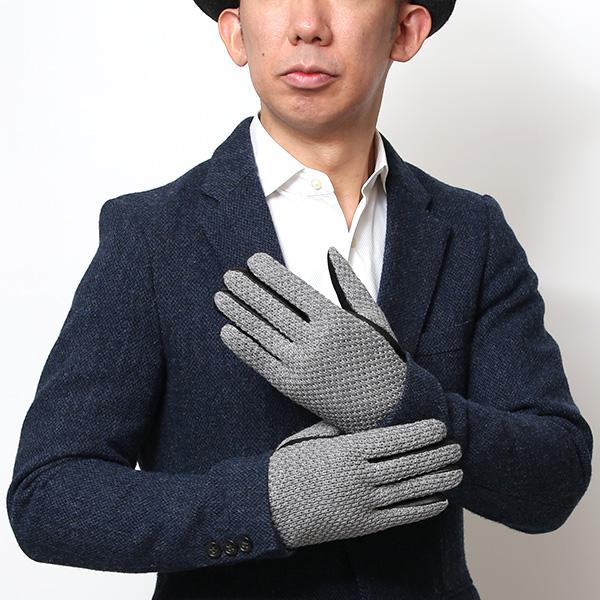 本革手袋 メンズ 鹿子編みニット グレー グレイ 灰色 スマホ操作可能 裏起毛 KURODA(クロダ) | KURODA | 10