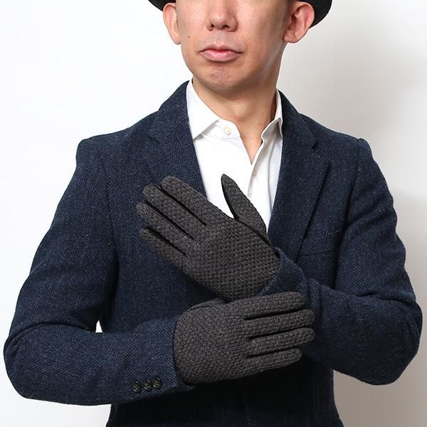 本革手袋 メンズ 鹿子編みニット グレー グレイ 灰色 スマホ操作可能 裏起毛 KURODA(クロダ) | KURODA | 10