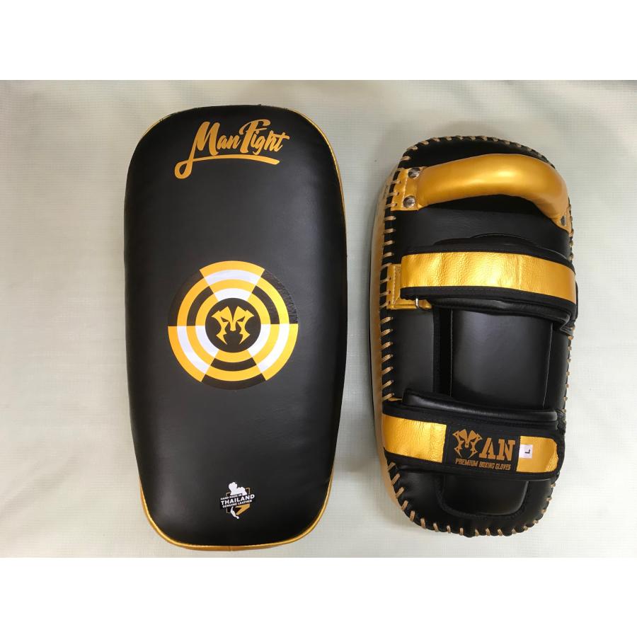 MAN FIGHT BOXING キックミット M-L 黒/金 カーブ型 マジック 