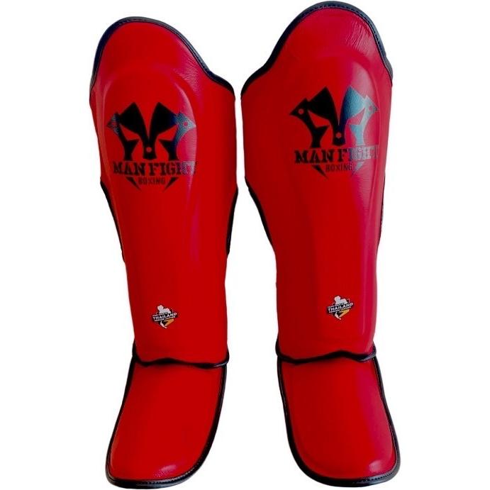 MAN FIGHT レッグガード マンファイト Mサイズ レガース 赤黒 4点留め