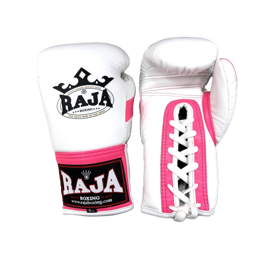RAJA ボクシンググローブ 8oz ラジャ 本革製 ヒモ式 白ピンク ヒモ白