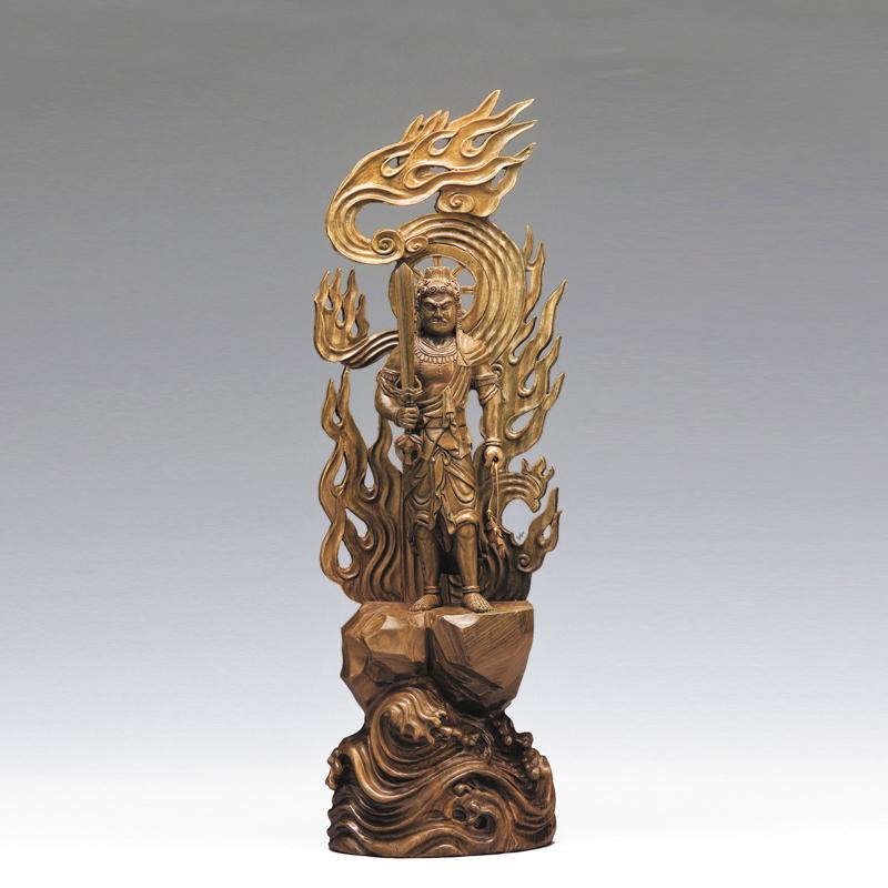 緑壇 総手彫り 【 不動明王 立像 【小】』 高さ55cm 仏教 酉年 守護本尊 贈り物 プレゼント ギフト HFW46S1