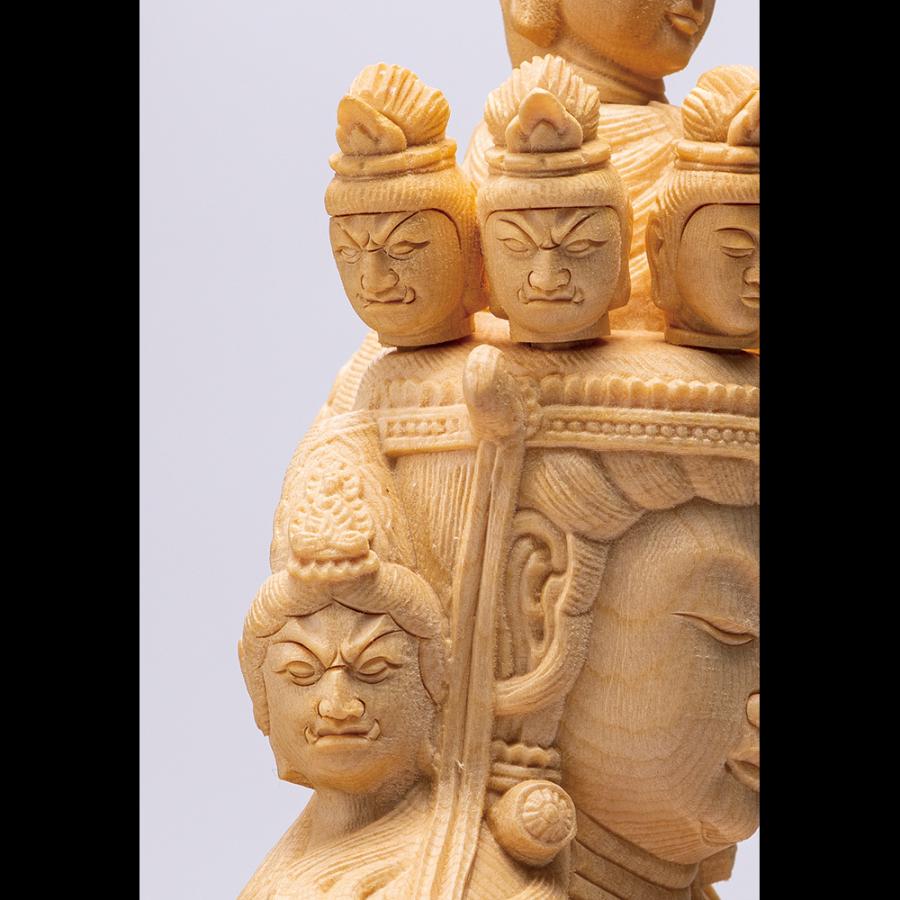 天然檜 手彫り 仏像 『 十一面観音菩薩 』 細密木彫 高さ50cm 向