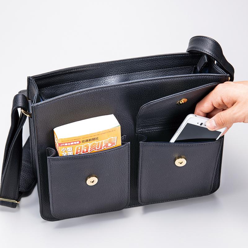 姫路 レザー 使用 本格鞄 職人手作り 「 鉄道 ショルダーバッグ 」 縦24×横29×マチ9.5cm 重さ1.2kg 本牛革 日本製 男女兼用 東京書芸館オリジナル     HTT03の画像