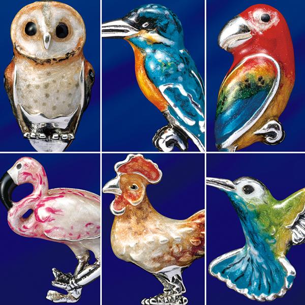 トラスト 株式会社 東京書芸館幸運の鳥 ピンブローチ ６種セット 銀製
