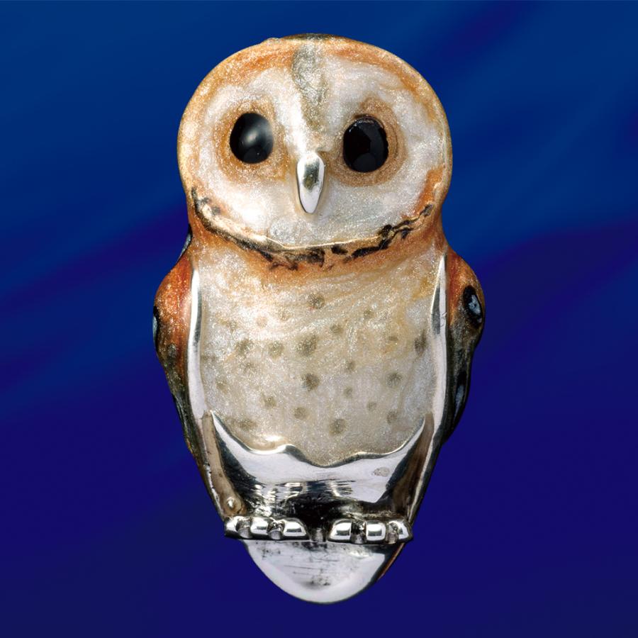 幸運の鳥 ピンブローチ ６種セット 銀製 特製ケース付き フクロウ 翡翠 オウム フラミンゴ 鶏 ハチドリ 男女兼用 アクセサリー ギフト プレゼント     HUA31の画像